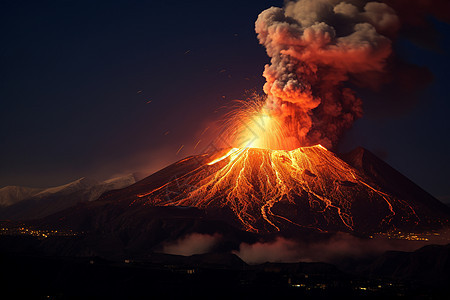 夜空中火山喷发背景图片