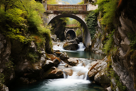 石桥下的溪流背景图片