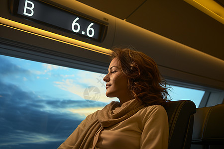 坐在火车上的女人图片