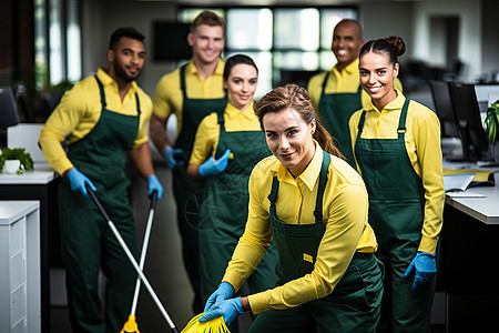 统一服装的清洁团队背景图片