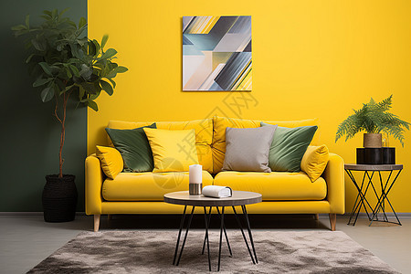黄色沙发和茶几图片