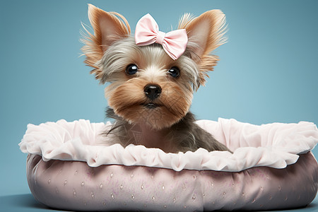 戴粉色蝴蝶结的狗图片
