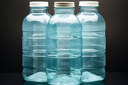 三个蓝色水瓶图片