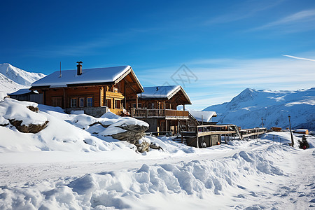 小屋前的积雪图片