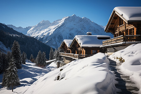 雪景下的山居图片