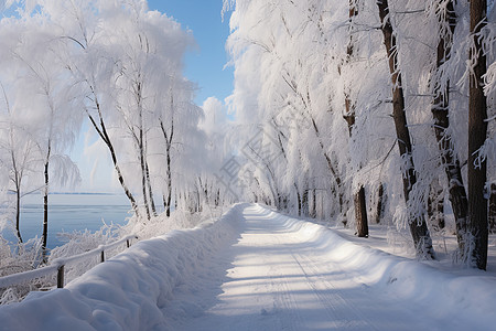 白雪皑皑的森林景观背景图片