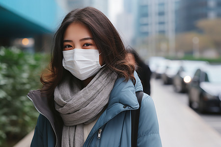 冬季戴口罩的年轻女孩图片