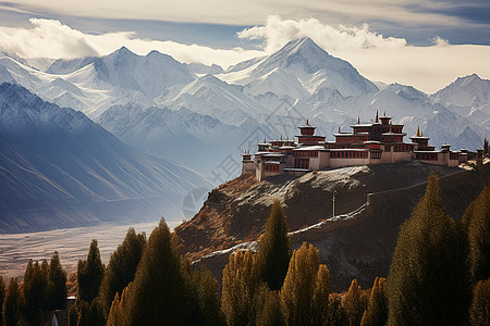 喜马拉雅蓝天下的名胜景点背景图片