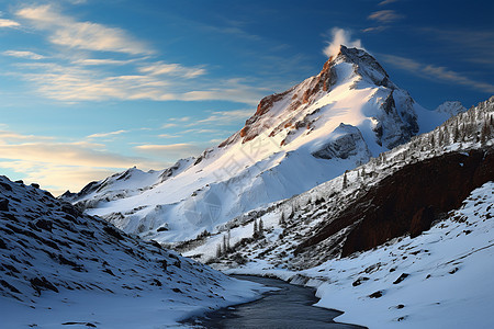 雪山巍峨流水涓涓的壮观景象图片