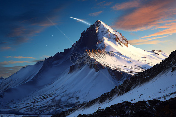 巍峨之峰的雪山景观图片