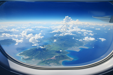 热带海洋的飞机窗外景观图片