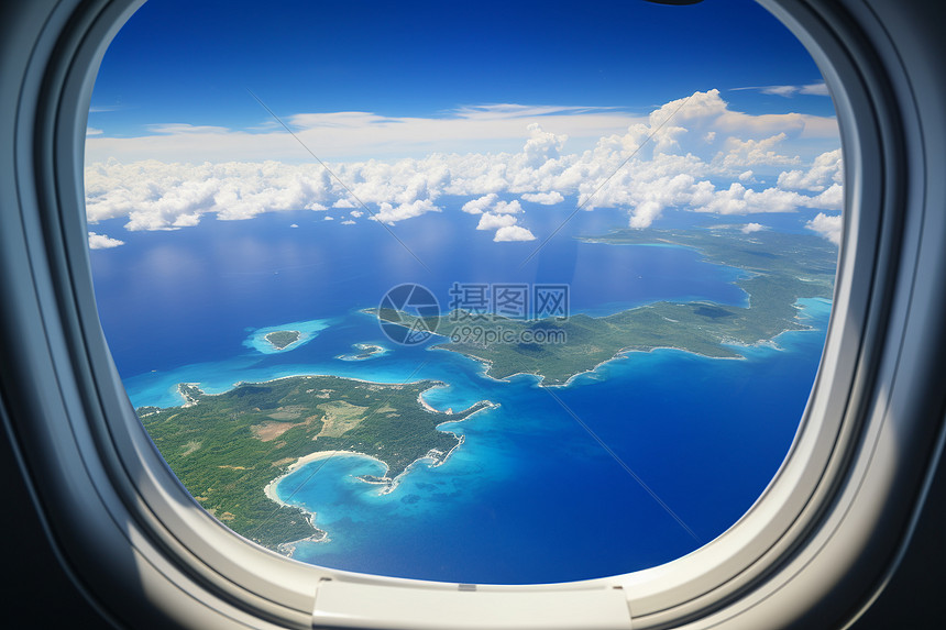 俯瞰热带岛屿的景观图片