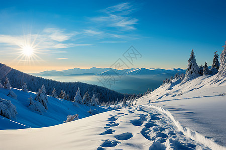 日出雪山的美丽景观图片