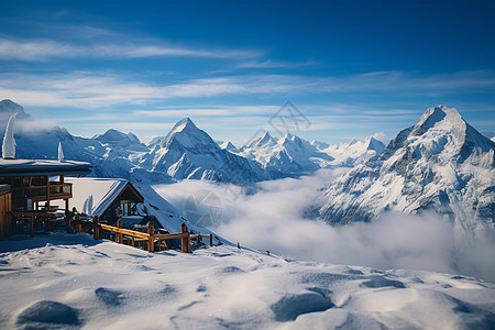 冬季白雪覆盖的雪山景观图片