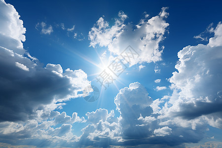 阳光穿过云层的天空景观背景图片