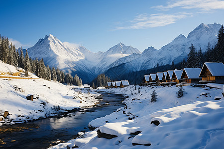 冬季白雪覆盖的山谷景观背景图片