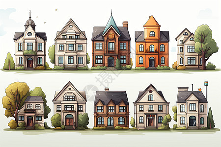 彩色卡通房屋集合背景图片
