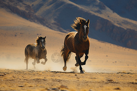 奔跑的两匹马图片