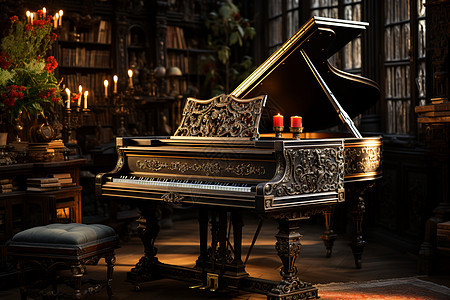 黑金色的传统钢琴背景图片