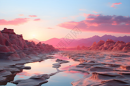 沙漠的岩石河流图片