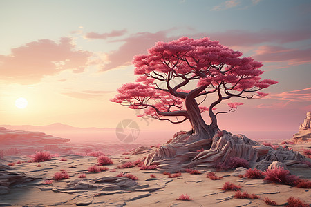 峡谷的粉色树木图片