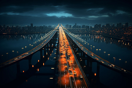 夜晚的大桥交通图片