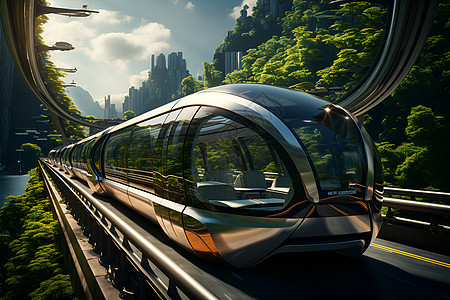 城市中行驶的科技高铁背景图片