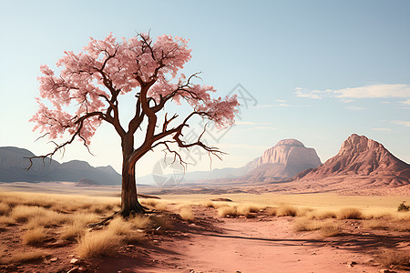 荒漠里的花树图片