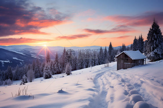 冬季白雪覆盖的小屋图片