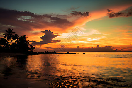 夕阳下的海边风景图片