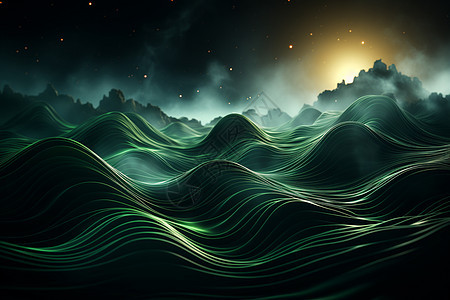 夜幕下的绿光之波图片