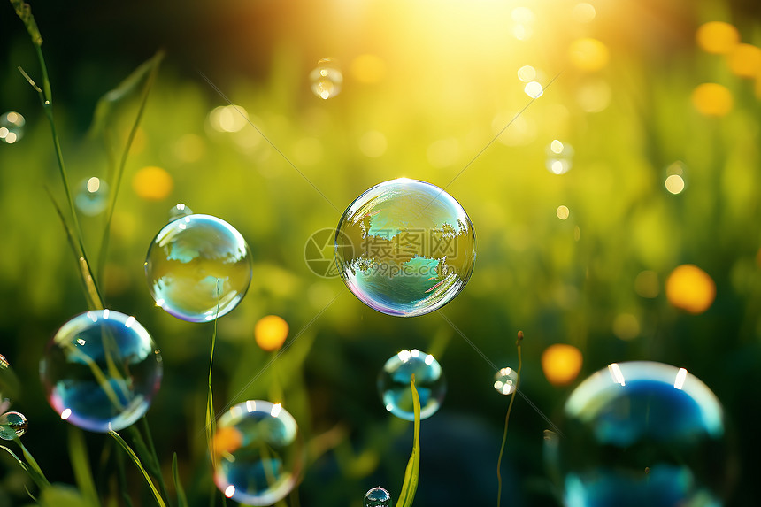 户外草地上的气泡图片