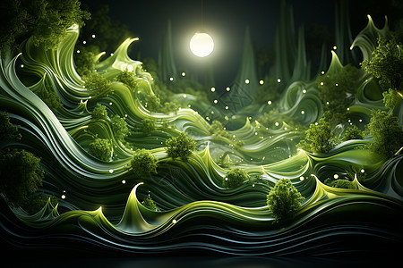 绿色波浪3D景观图片