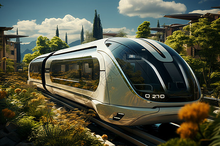 花园城市里的高速列车背景图片