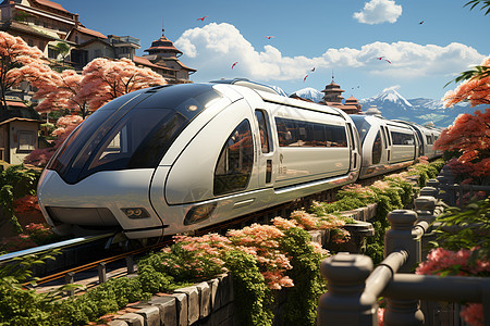 未来城市里的高速列车背景图片