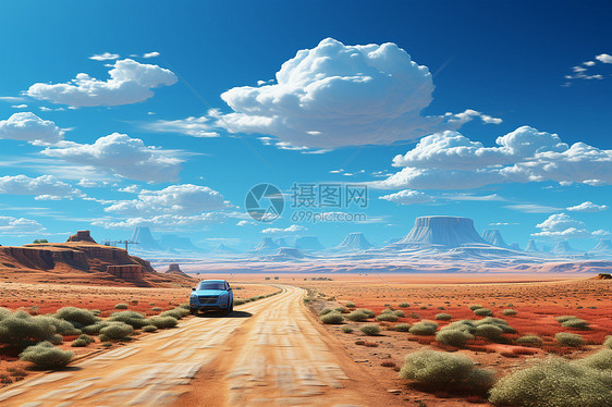 荒漠里的汽车图片