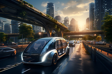 城市中的未来汽车图片