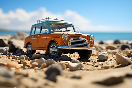 玩具车在海滩上图片