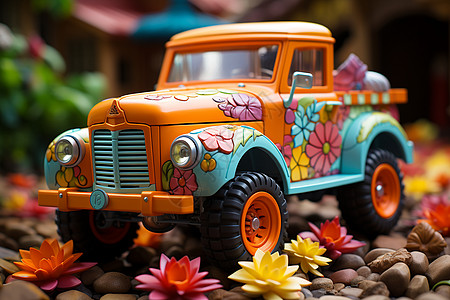 花环装饰的玩具卡车图片