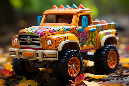 玩具汽车缤纷秋日背景