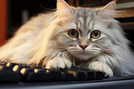 猫咪躺在键盘上高清图片