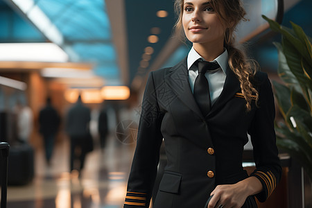 机场大厅里一名空姐图片