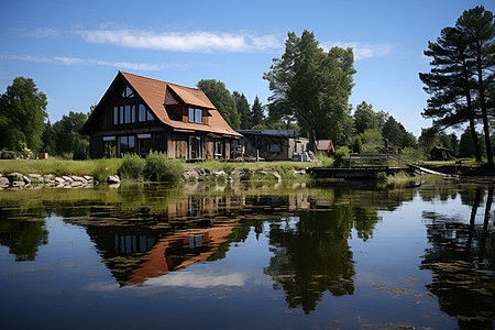湖边的房子图片