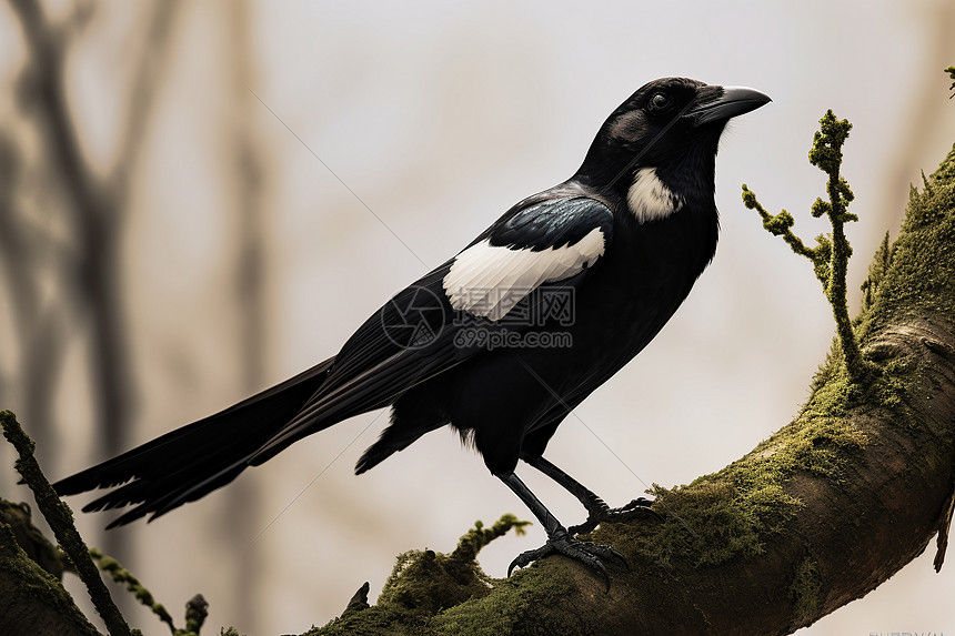 黑白羽毛的黑鸟图片