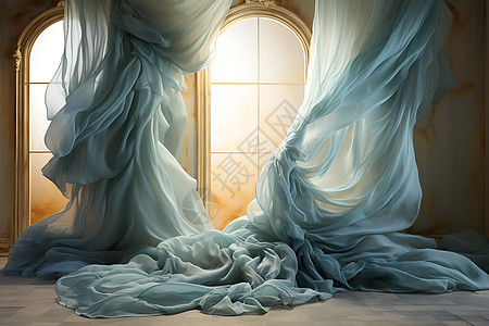 轻风拂动的丝绸窗帘图片