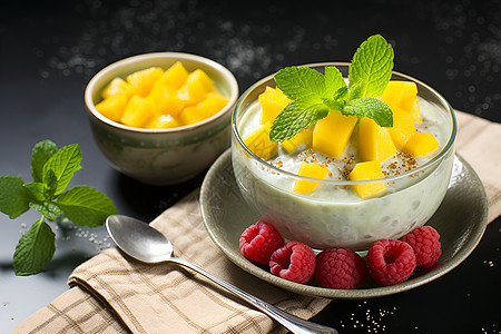 健康饮食的芒果酸奶背景图片