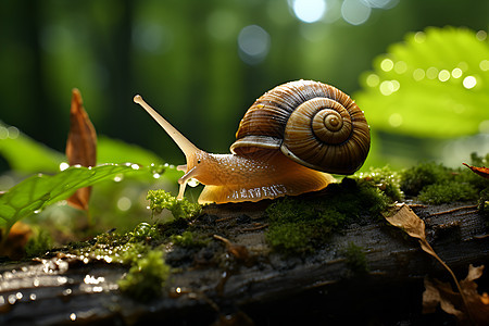缓慢爬行的野生蜗牛背景图片