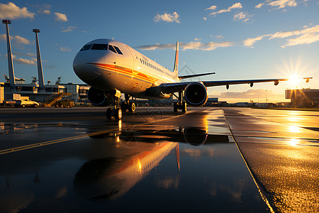 日落下的客运飞机图片
