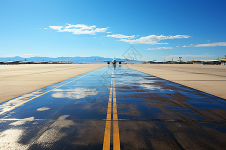蓝天下的飞机场跑道高清图片