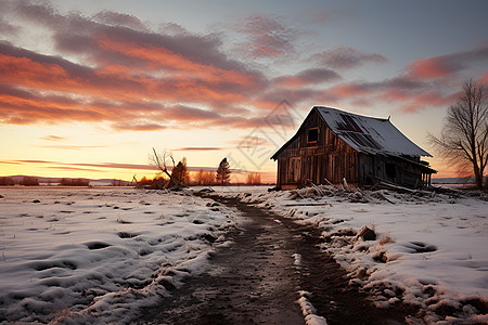 冬日里的乡村屋舍背景图片